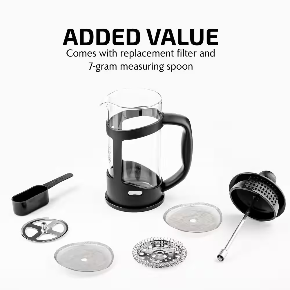 OVENTE 3-Cup Black French Press Cafetire Coffee and Tea Maker with Glass & Scoop