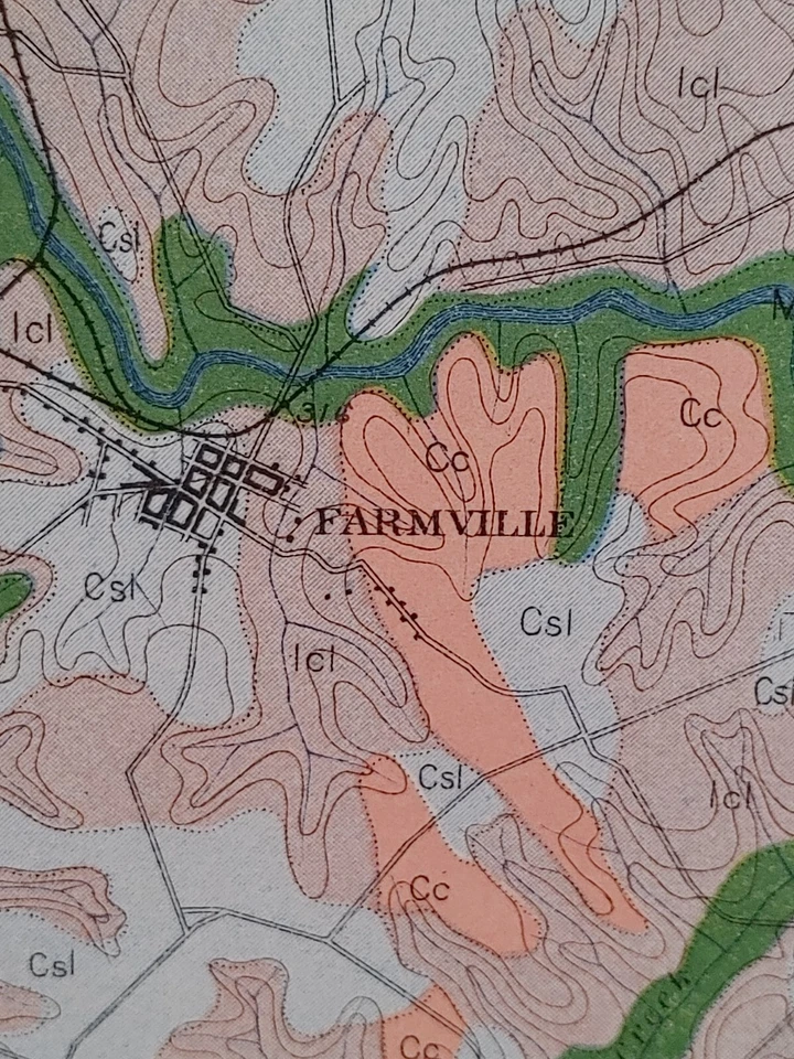 Mapa antiguo 1901 Farmville Virginia área Keysville Burkeville 22"X25" #21086 Foto 2 de 4