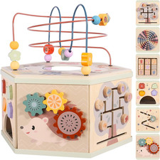 Large Wooden Activity Cube for Toddlers, 9 in 1 Educational Baby Activity Cube,