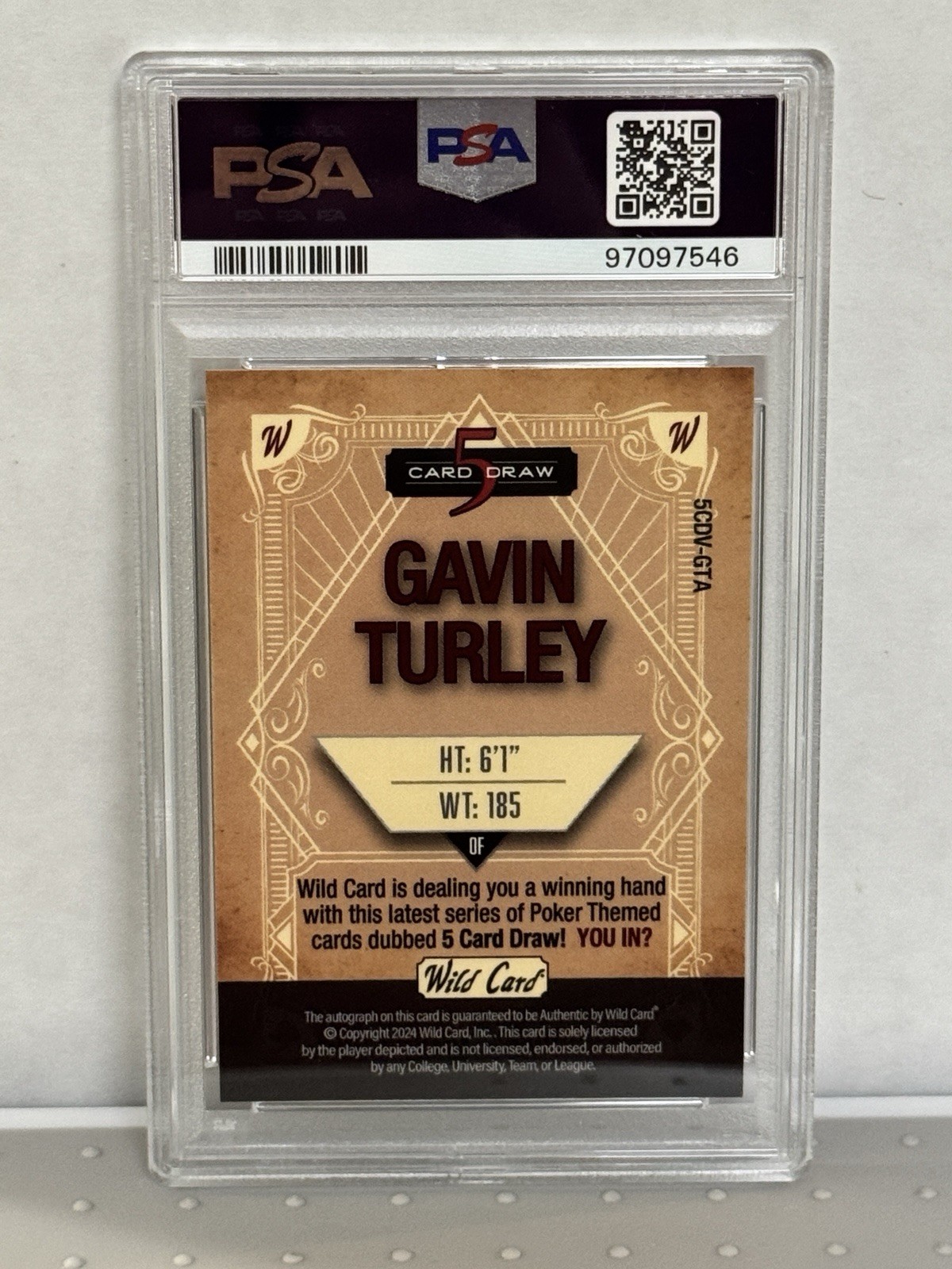 2024 Wild Card 5 Card Draw 1/1 Gavin Turley Auto Black/Gold PSA 9 - Oregon State view 2