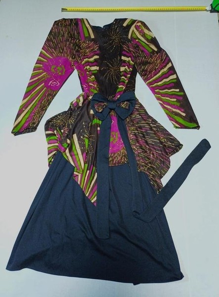 Women Vintage Dress Black Polyester 36