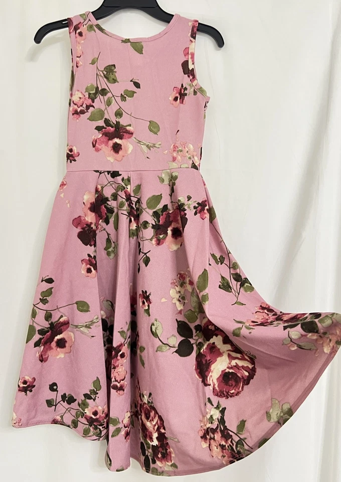 Vestido Floral Pink Crush Niñas Talla 7/S Rosa Polvoriento Fiesta Juvenil Cola Larga EE. UU. Foto 3 de 4