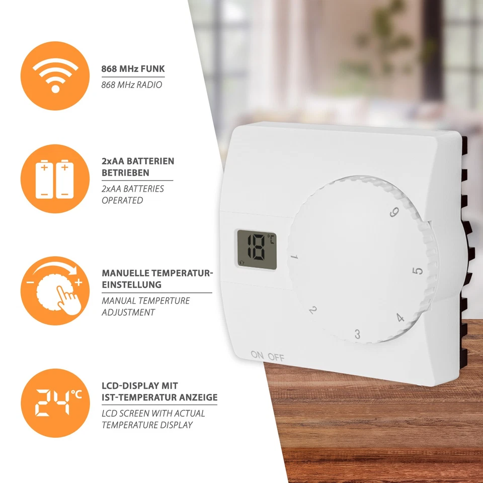 Funk Raumthermostat Thermostat Set 868MHz 100Meter Reichweite Infrarot Heizung - Bild 2 von 4