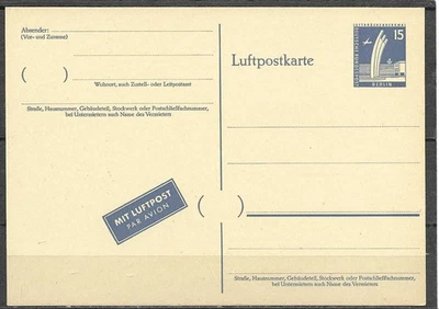 Berlin West 1956 - Luftpost Ganzsachen PK P 41 a- 15 Pf. blau Luftbr. Denkmal,** - Bild 1 von 2