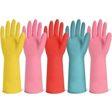 Rubber Cleaning Gloves, Dish Washing, Household Chores, 5 Pairs, Multicolor