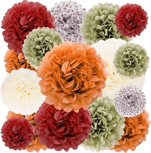 Pompoms Seidenpapier 16 StüCk Beige Orange Rot SalbeigrüN Herbst Deko Hochzeit-image