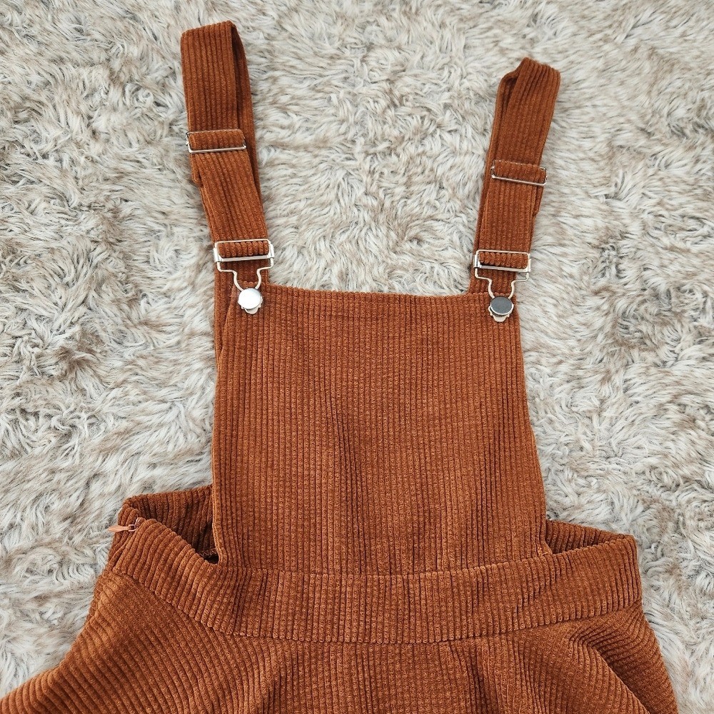 SHEIN Brown Corduroy Overall Mini Dress Women's Size Medium image 4