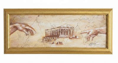 Vintage Alexioy Signed Framed Oil Painting, 'Creation of Adam'