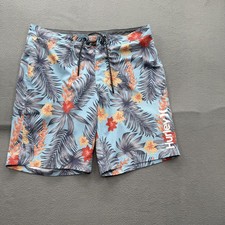 Hurley Board Shorts Mens 36 Blue Tropical Floral Swim Trunks Stretch Quick Dry