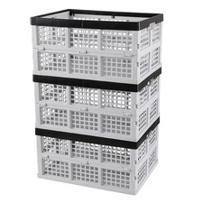 3 PCS 34 L Plastic Collapsible Storage Crate Folding Stackable Basket Kit