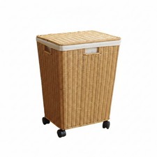 W&auml;schekorb mit Rollen Schmal W&auml;schetruhe in Rattan-Optik Stabil f&uuml;r