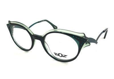 Boz Eyeglasses Frames EDITH 0040 Black Green with Stone Emerald 48-20-140