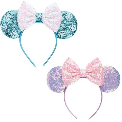 DRESHOW Mouse Ears Bow 1 Count (Pack of 2), 2 Pack: Sequin + Snowflake 