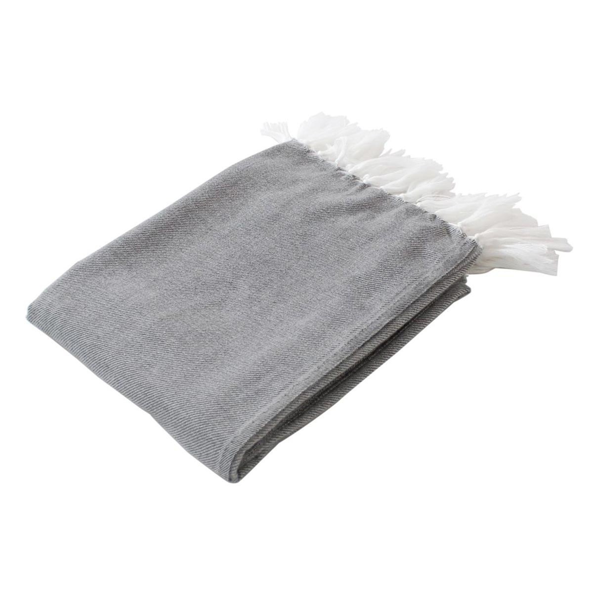 Plaid haut de gamme Dobby gris clair 130x150 cm à franges élégantes