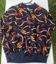 Vintage 1990s Alfred Dunner Nautical Print Full Zip Bomber Jacket Navy Blue Sz18