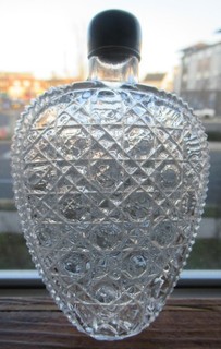 Sparkling Mold Blown Ground Top Pewter Cap Ribbed Side Pattern Tear Drop Flask