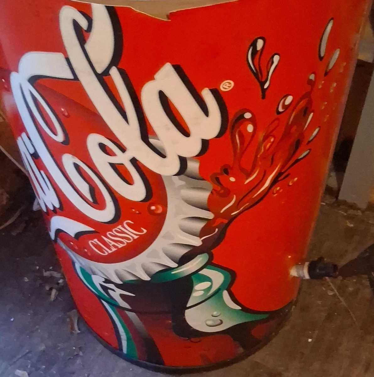 Coca-Cola Classic Red Cylindrical Advertising Cooler w/ Drain