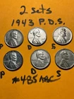 (6) Coins  (2) Sets P D S 1943 P Lincoln Wheat Cent Penny Buyer grade #485ABC