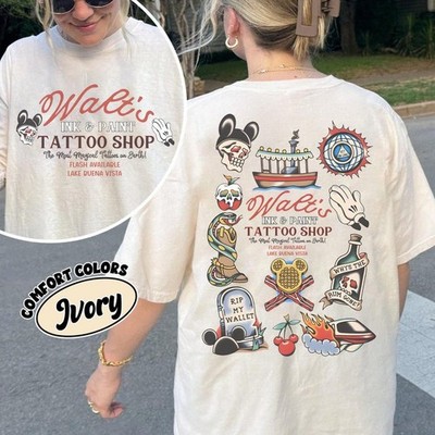 Retro Walt's Ink & Paint Tattoo Shop Comfort Colors Shirt, Disney Flash Tattoo 