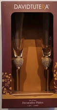 David Tutera Decorative Gold & Sparkle Flutes Brand New Boxed Set of 2 