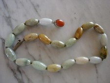 Vintage 1980's Large Jade Jadeite Bead Necklace Carnelian Clasp Knotted