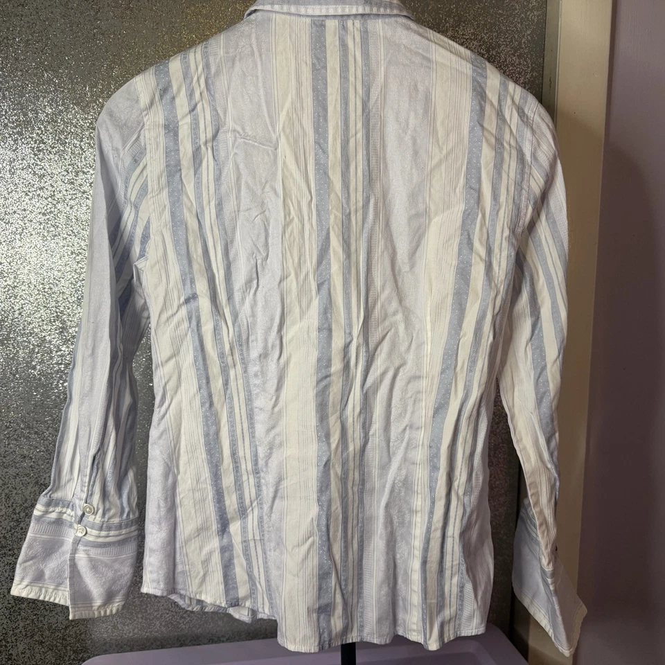 Blusa Ann Taylor Talla 4 Azul y Blanco Rayas Abotonada Clásica De Colección Foto 2 de 3