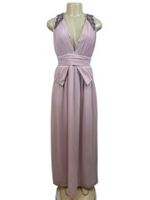Pink Sleeveless Floor-Length Gown With Beaded Shoulder Details Pleated Waist