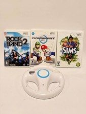 Nintendo Wii Video Game Bundle: Mario Kart, Rock Band 2, The Sims 3, Wii Wheel