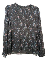 LOFT Ladies Navy Blue Floral Print Long Sleeve Blouse NWOT Size Large