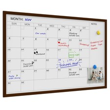 Magnetic Monthly Calendar Whiteboard, 36 x 24 Inches Brown Wooden