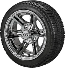 (4) Golf Cart 205/30-14 Deli Low Pro Tires on 14x7 Chrome Yukon Wheels