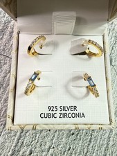 NEW IN BOX Rachel Ashwell 925 Silver Cubic Zirconia Huggie Hoops 2 Earrings Set