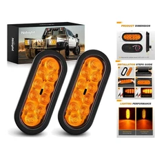 GOOACC 6Inch Oval Trailer Tail Light 2PCS 10LED Amber Turn Signals Lights w/Surf