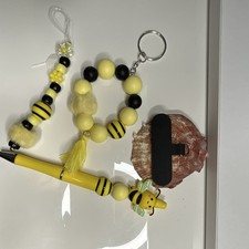 HANDMADE BEE PHONE CHAIN KEYCHAIN & BEADED PE...