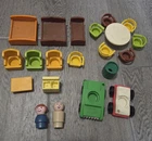 Vintage Fisher Price Little People LOT SET! Furniture Bed Chairs Table Car VTG