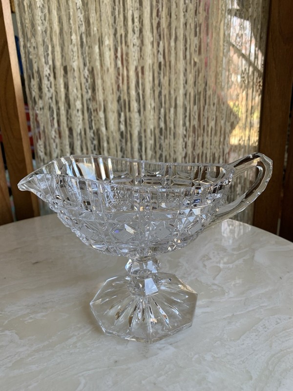 1970's Clear Cut Crystal 5" Pedestal Creamer Sauce Dish Gravy Boat 