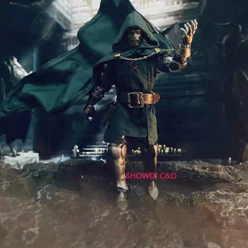 1/12 Green Wired Hooded Cloak Cape Clothes Belt For Doctor Doom 6" Action Figure - Image 4 of 4