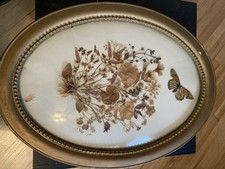 Vintage Bubble Dome Glass Framed Floral Convex Art Flowers Butterfly