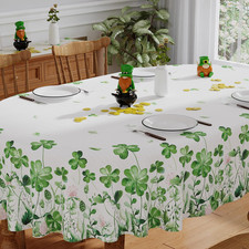 St Patricks Day Tablecloth Oval 60x84 Inch Washable Lucky Watercolor Green New