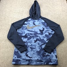 Nike Hoodie Mens Medium Blue Camo Pullover Swoosh Fleece Kangaroo Pocket Logo