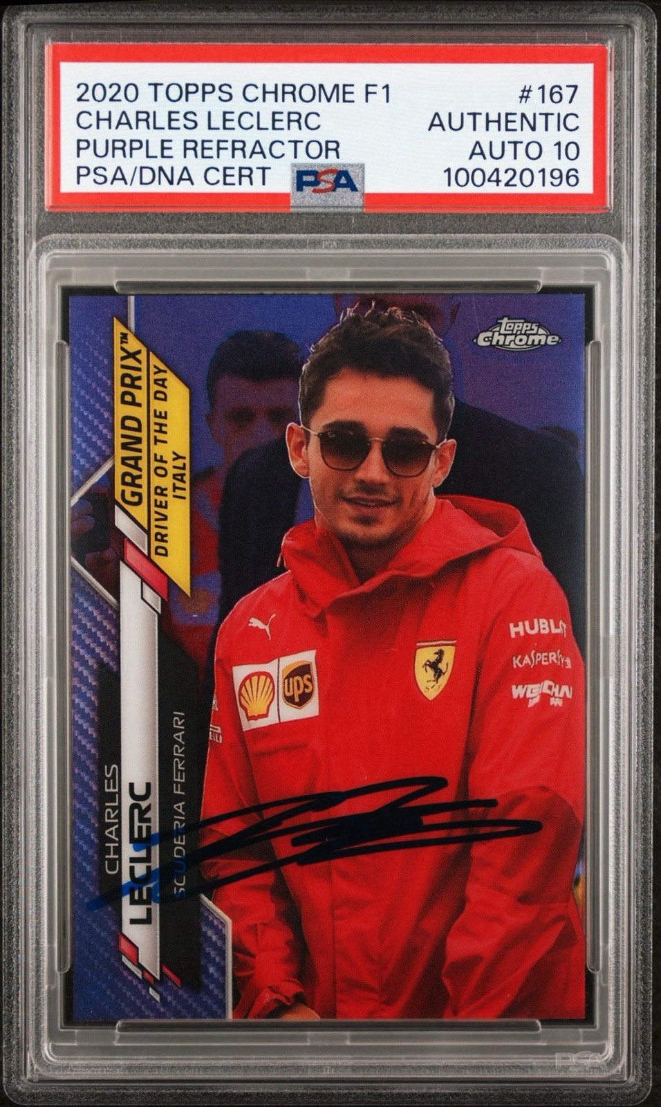 2020 Topps Chrome F1 #167 Charles Leclerc Purple Ref Rookie /399 Psa/Dna Auto 10