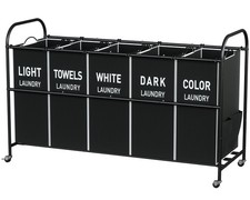 5-Section Laundry Sorter Cart, Large Laundry Hamper with Lockable Rolling Whe