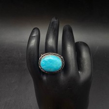 Sterling Silver Turquoise Ring Size 6 Chunky Scroll Work
