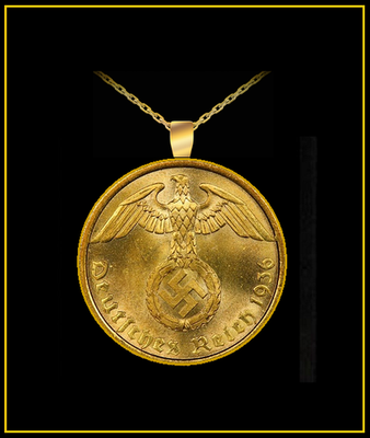 THOUSAND YEAR REICH Necklace - Gold Brass Reichspfennig Coin - WW2