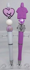 Custom Nursing Theme Purple Beaded Pen Set, Black Ink, Free Refill