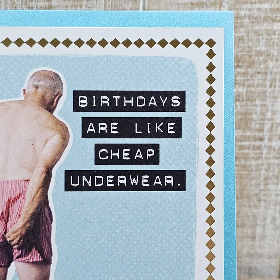 Hallmark Birthday Greeting Card Adult Humor Cheap Underwear Funny Blue Gold 5x7 - Image 2 of 4