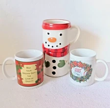 Mixed Lot of 4 Winter Holiday Mugs Christmas Coffee Hot Chocolate Cups Seasonal