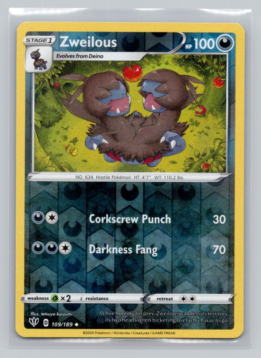 Reverse Holo Zweilous 109/189 Uncommon Darkness Ablaze Pokemon