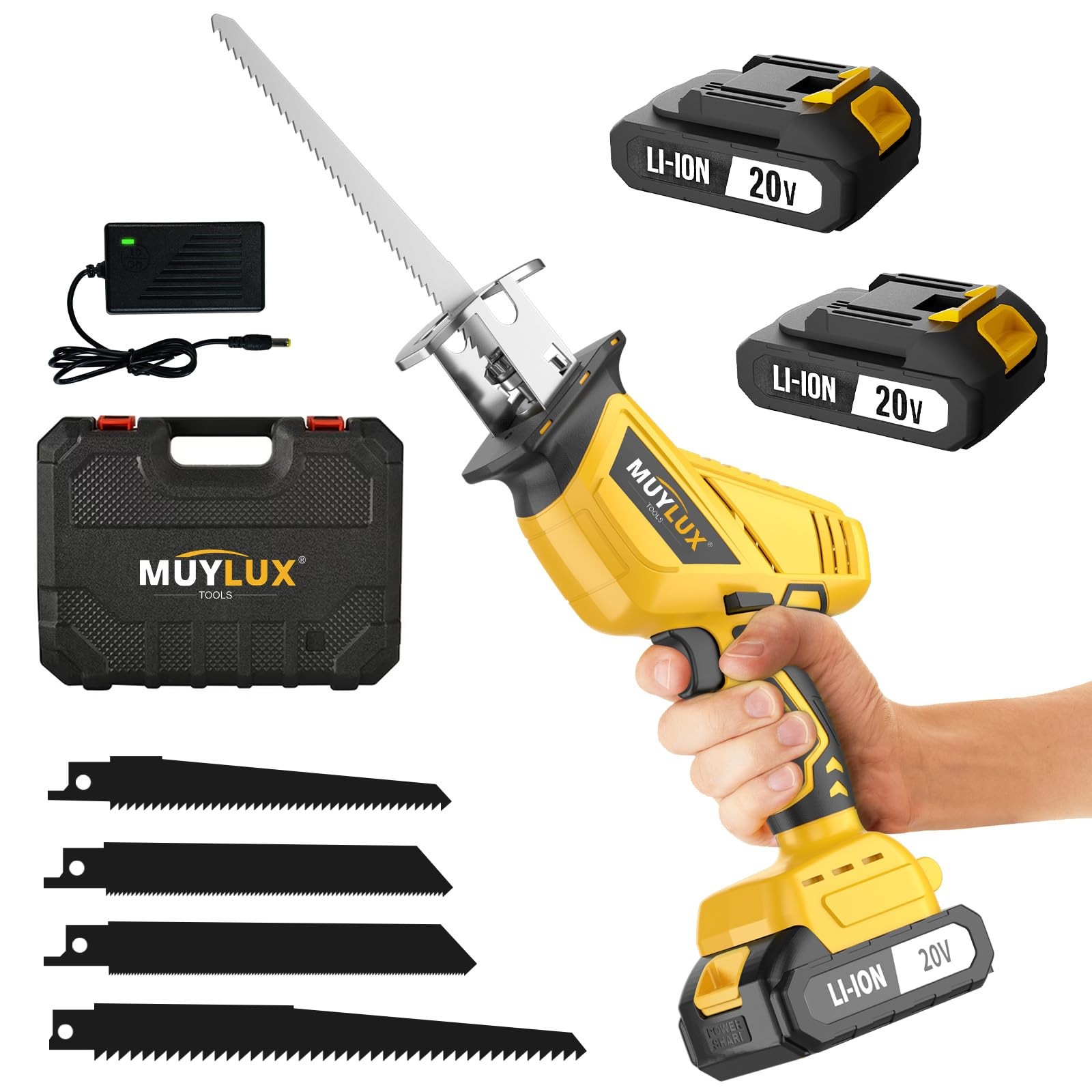 Cordless Reciprocating Saw, Electric Saw with Battery and Charger, 20V Yellow 