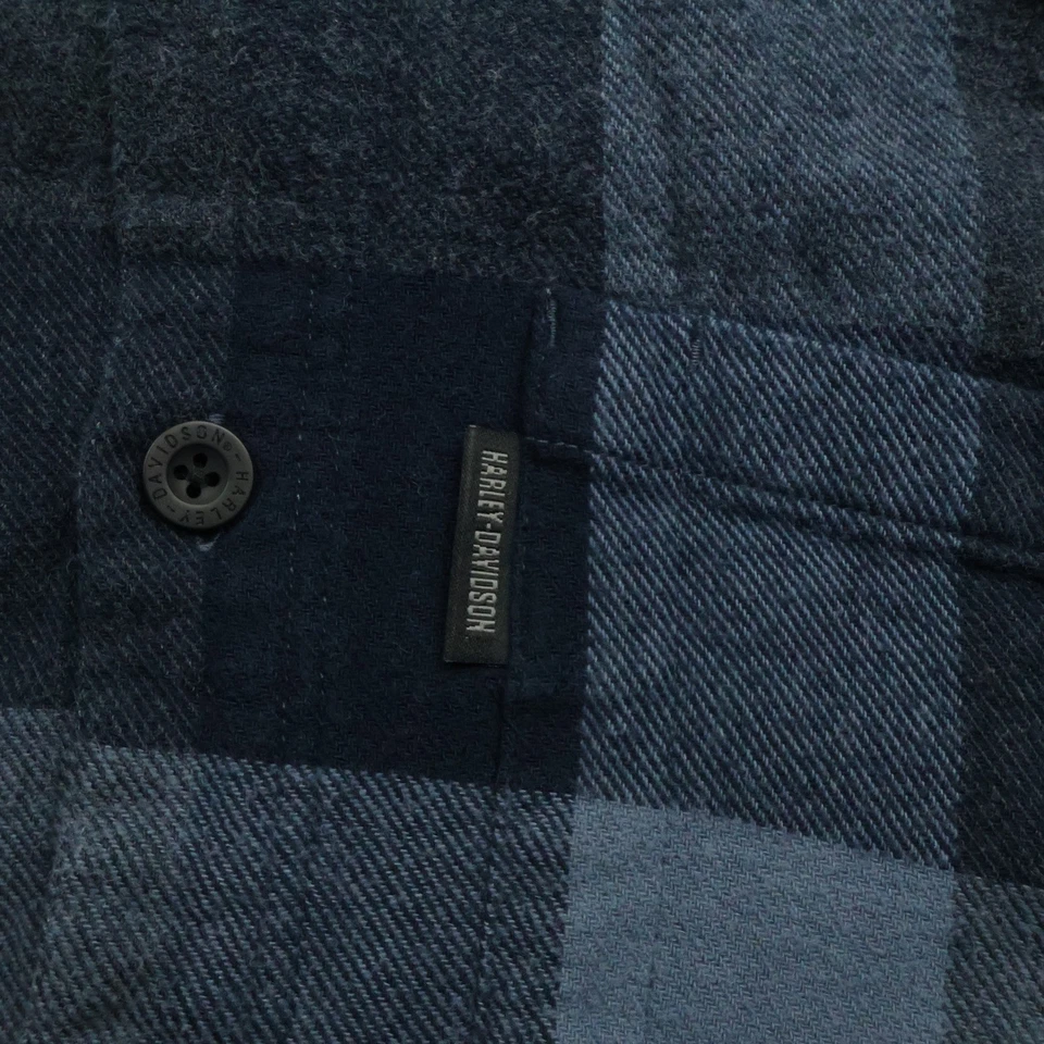 Harley Davidson Motor Co. Mens Plaid Flannel Long Sleeve Shirt Size M Blue Black - Image 3 of 4